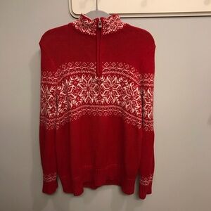Ramie Cotton Blend Snowflake Nordic Patterned 1/4 Zip Sweater